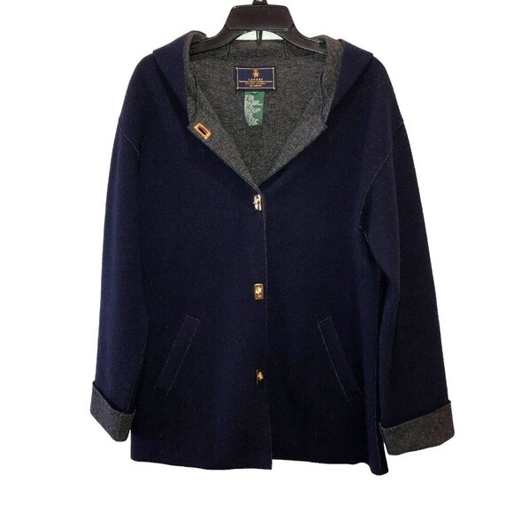 Lauren Ralph Lauren Womens Medium Navy Blue Wool Blend Coat Jacket Some Damage M - Picture 1 of 11